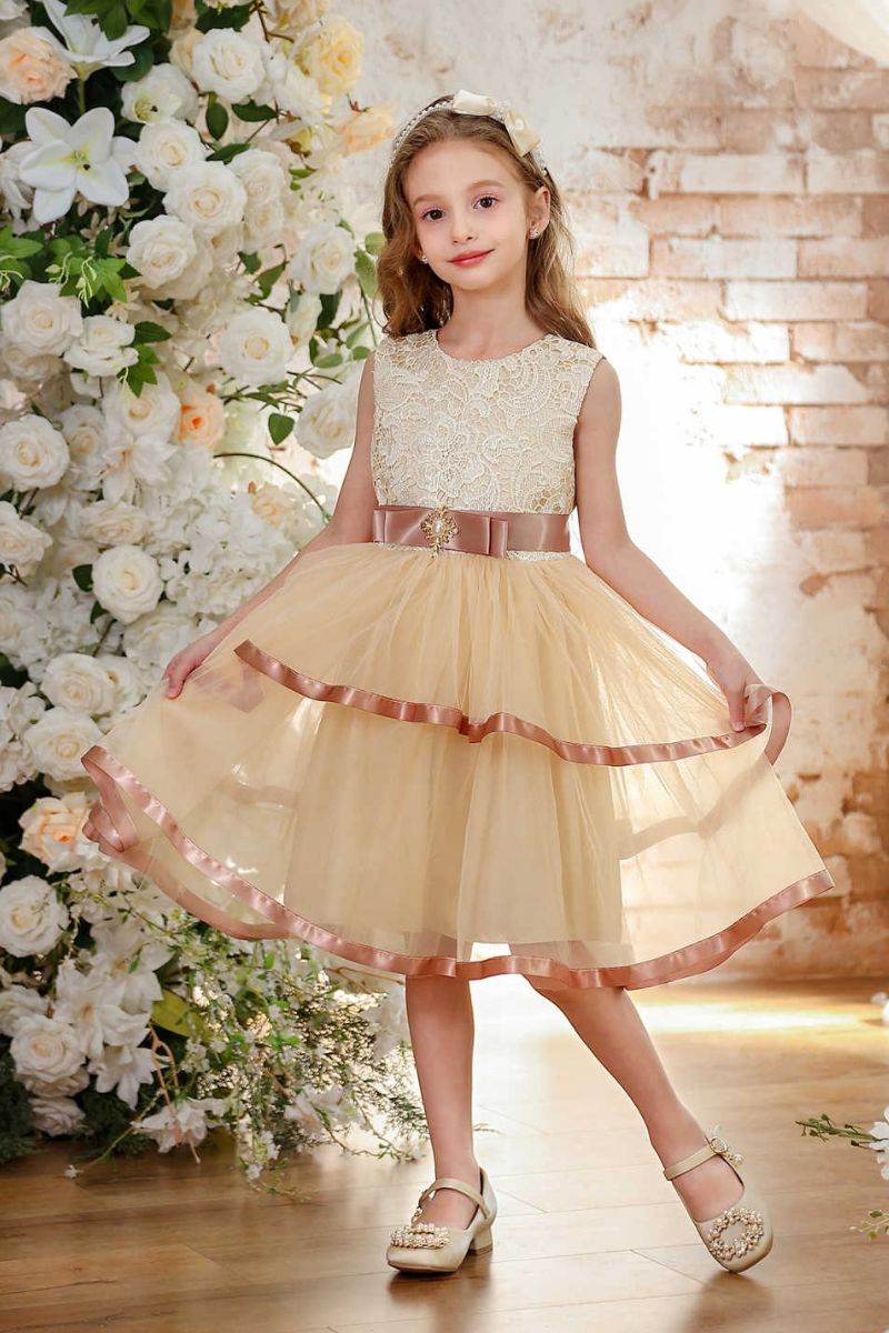 A-Line Midi Tulle Flower Girl Dress CF0358 - COCOMELODY